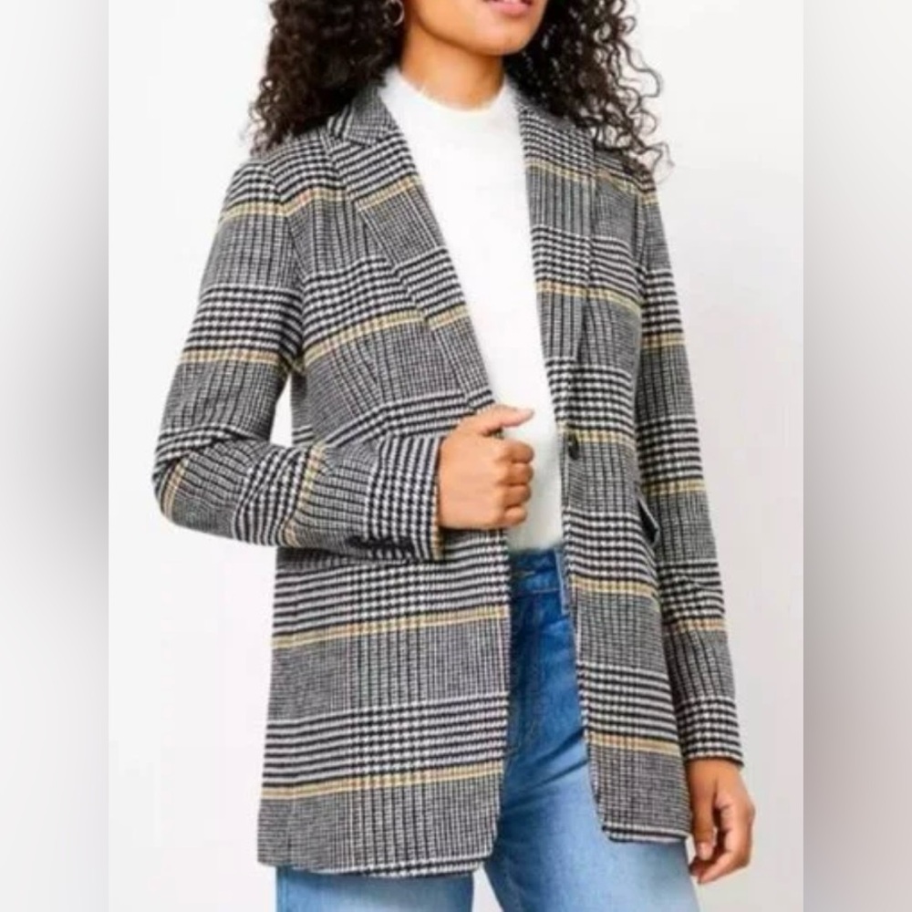 NWT LOFT Houndstooth Long Wool Blazer! Size 8
